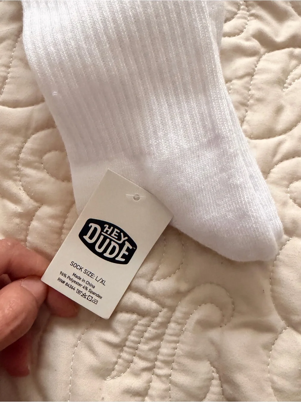 NWT Hey Dude Men's White Crew Socks with Green Logo Size XL